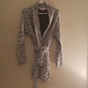 Black and White Oversized Wrap Tie Sweater